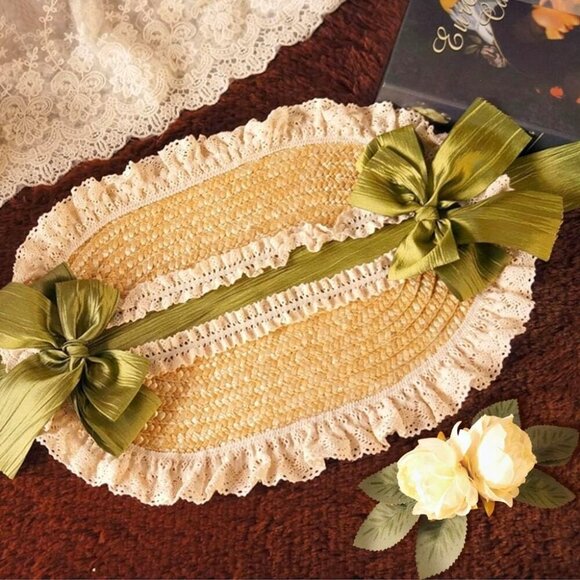 Girls Women Victorian Lolita Flat Bonnet Cap Tea Party Sun Hat Lace Bows Flower - Picture 2 of 5